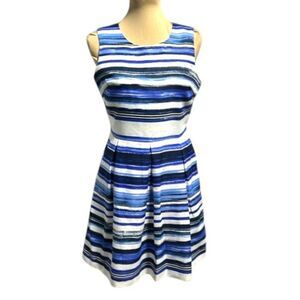 Suzy Shier Dress Medium Blue Stripe Sleeveless